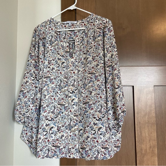 Collective Concepts Warner Lattice Detail Blouse Size 2X White Paisley Flowy - Picture 2 of 6